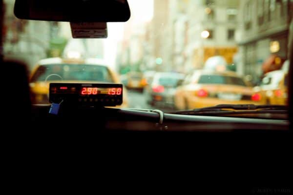 Taxi meter showing the price of the journey