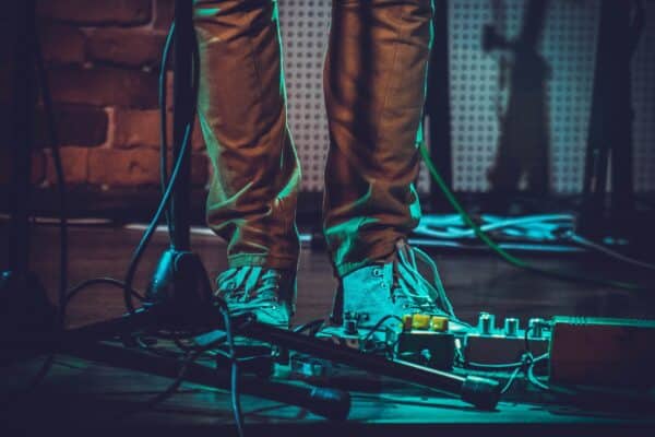 Recording equipment on stage at a concert