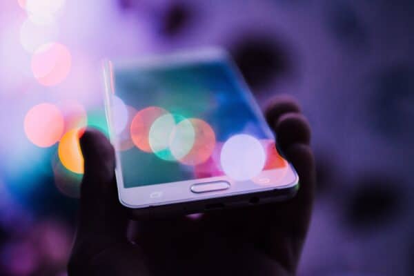 Close up of person holding a mobile phone