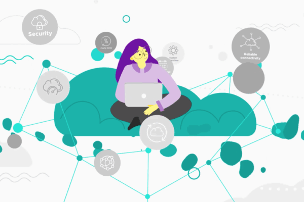 Animated woman sat on a green cloud