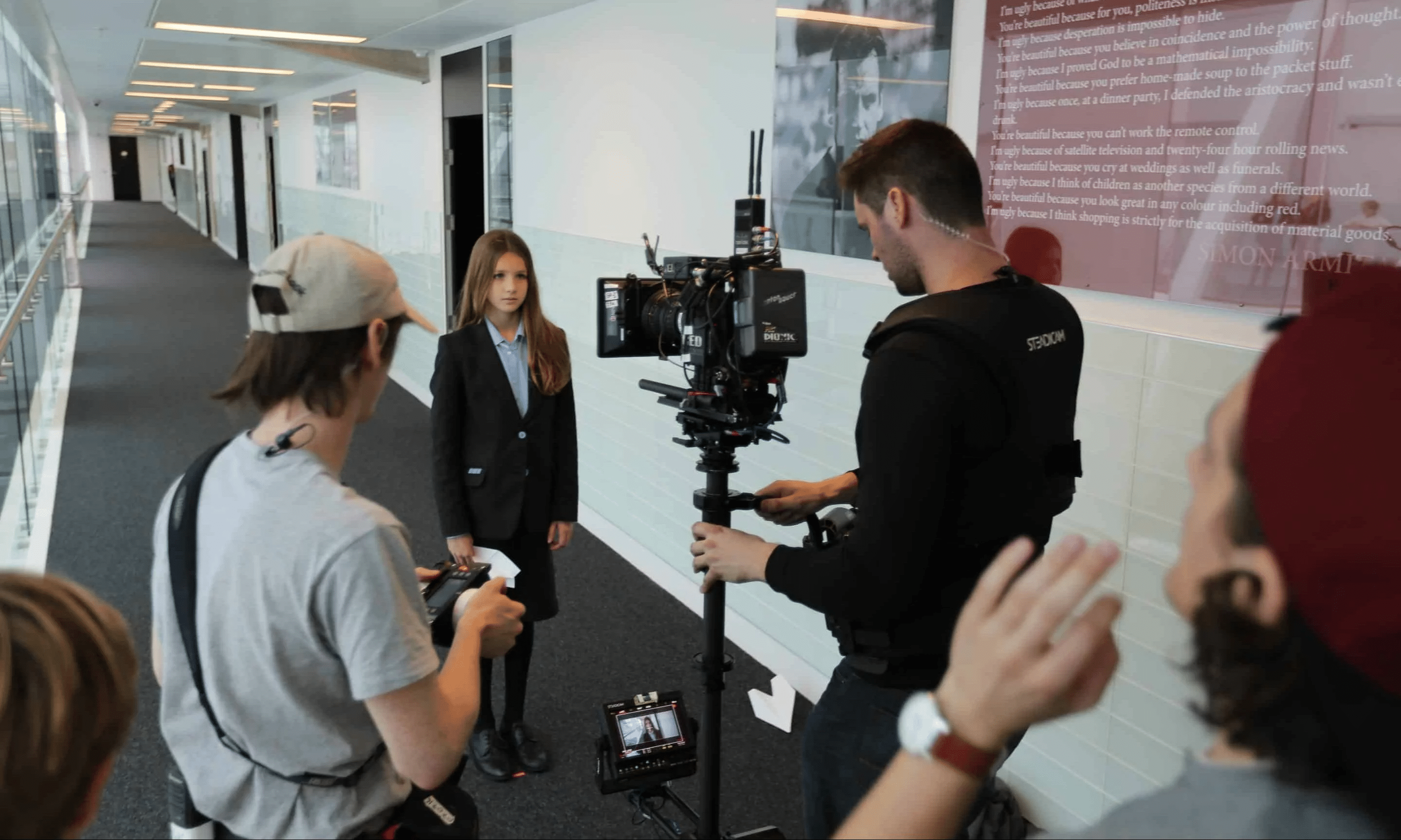 A behind the scenes shot of an education video production company
