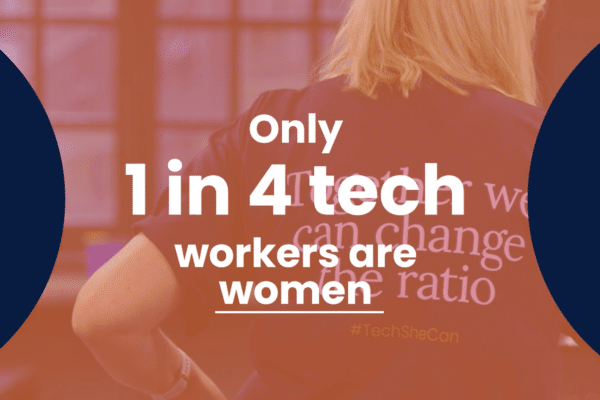 Illustrated statistic saying 1 in 4 tech workers are women
