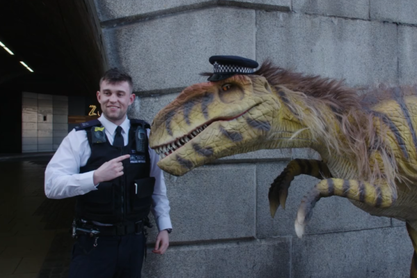 Dinosaur and London Policeman