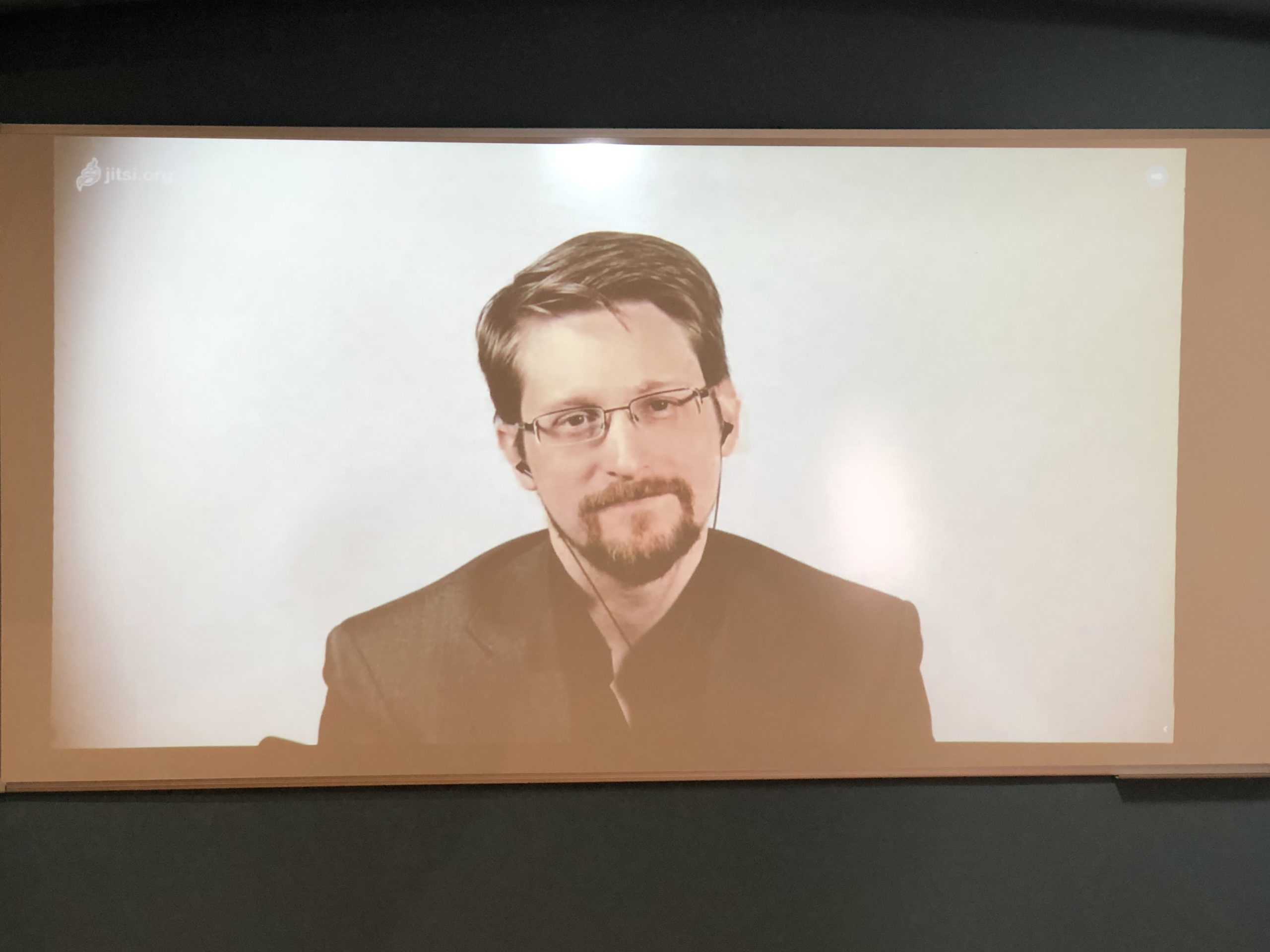 view through the camera of an interview shoot with edward snowden