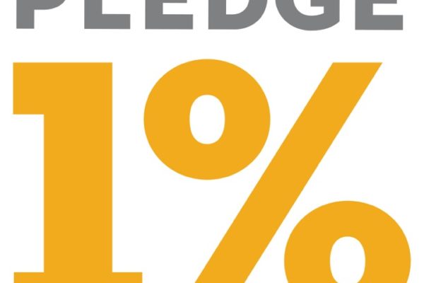 grey and yellow writing saying pledge 1%