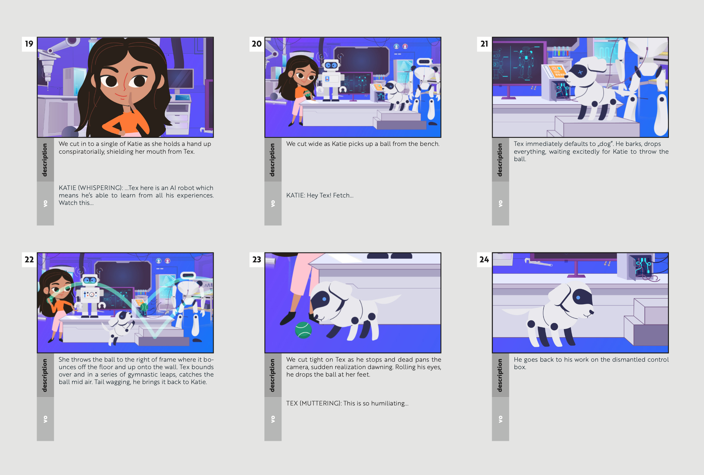 example storyboard from an animation about robotics and AI
